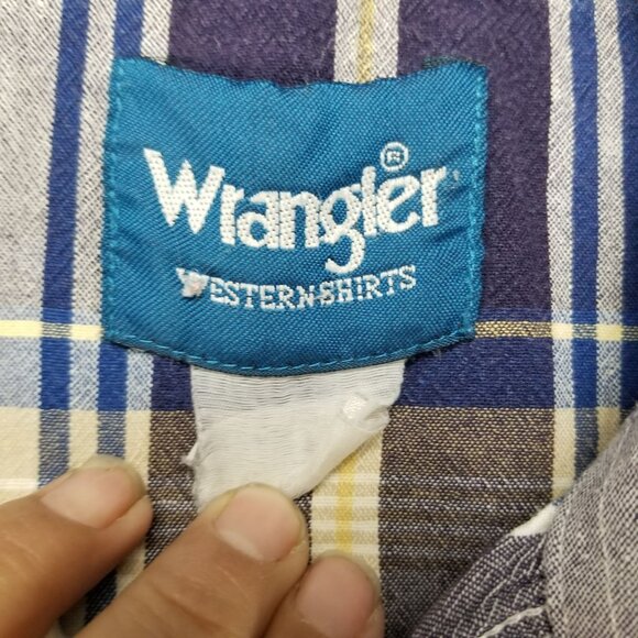 Wrangler Shirt Mens Large Blue Plaid Vintage Lightweight Pearl Snap - Picture 3 of 9